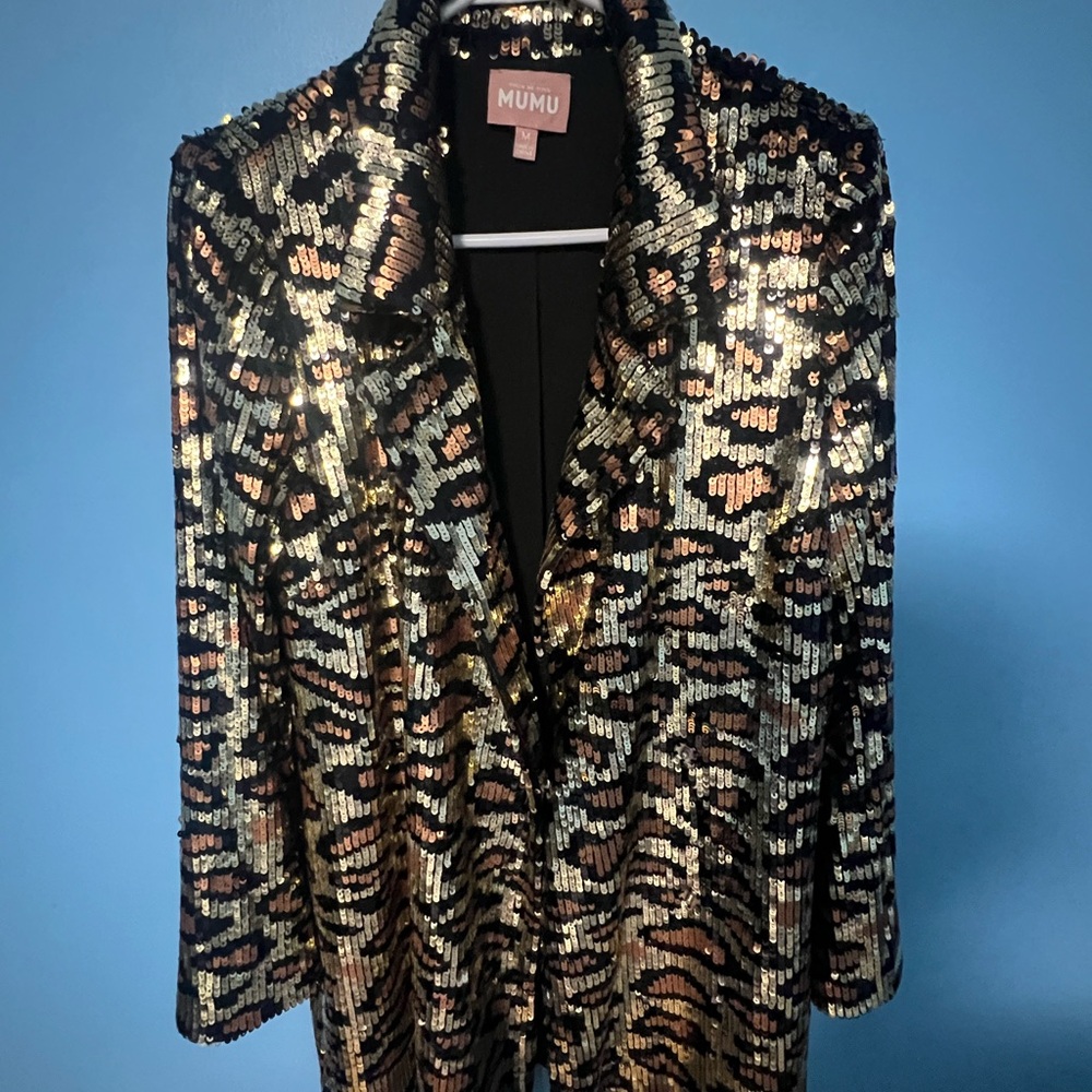 Show Me Your MuMu Black Sequin Leopard Blazer with Metallic Accents